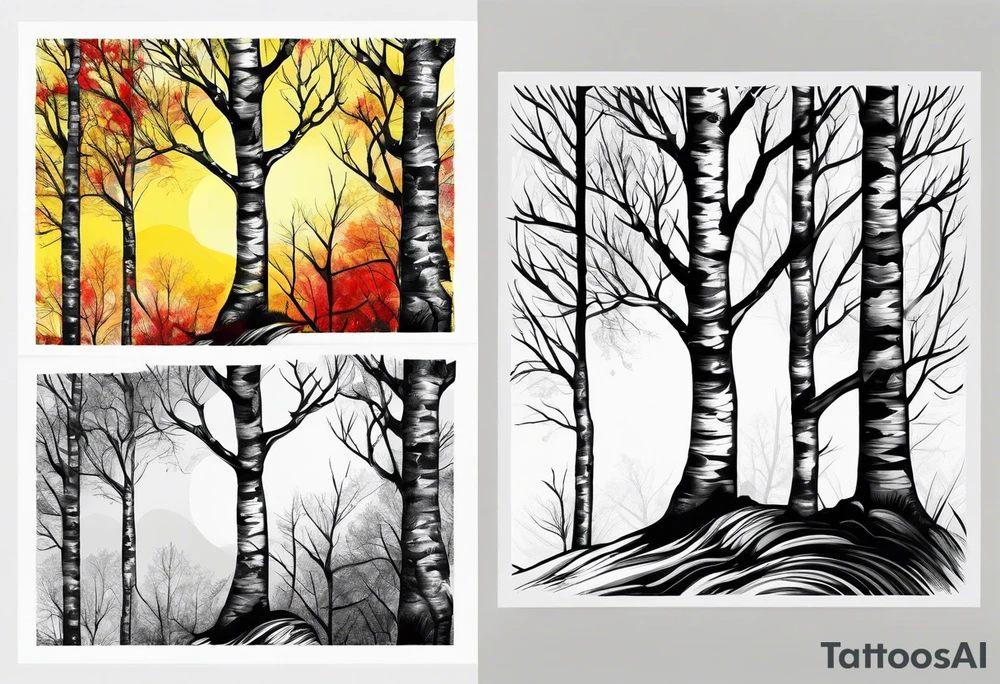 birch tree
with yellow, green and red colours tattoo idea