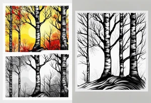 birch tree
with yellow, green and red colours tattoo idea
