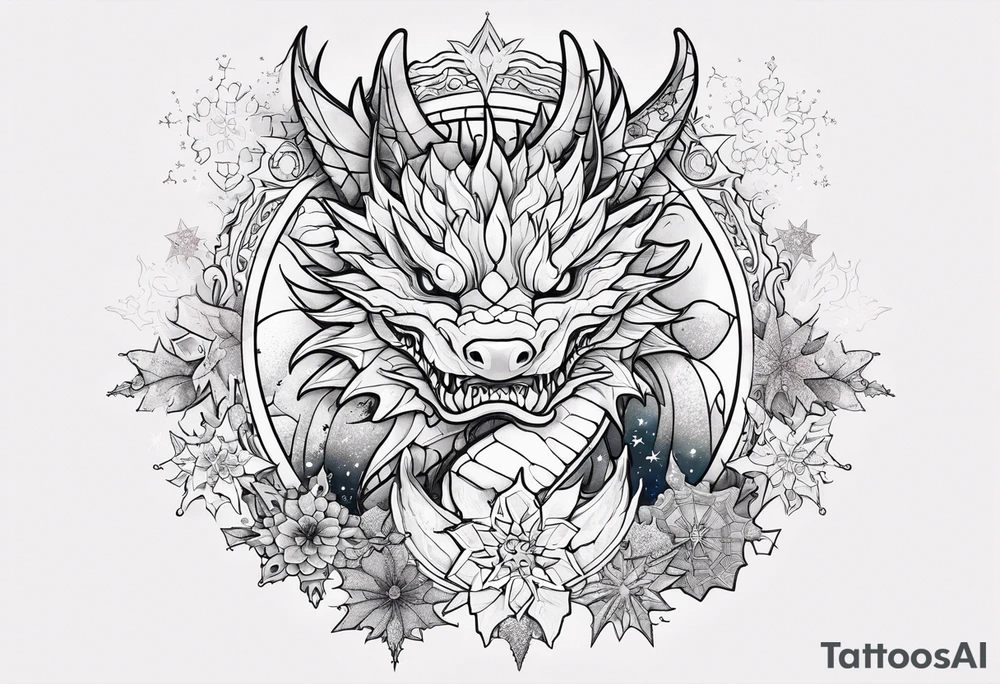 Constellation, kawaii dragon, snowflake tattoo idea