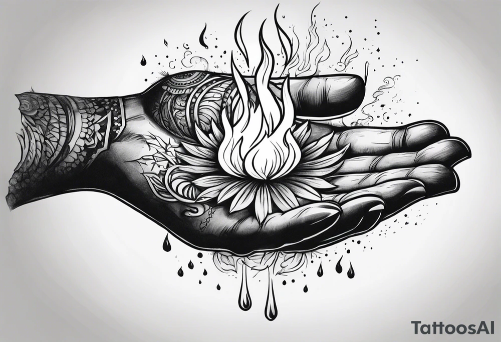 A hand holding fire tattoo idea