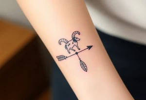 Aries zodiac sign with boho arrow and feathers tattoo idea