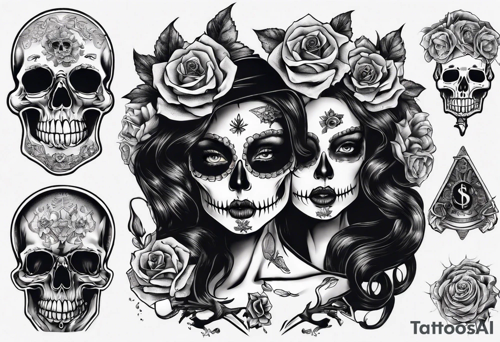 santa la muerta with money tattoo idea