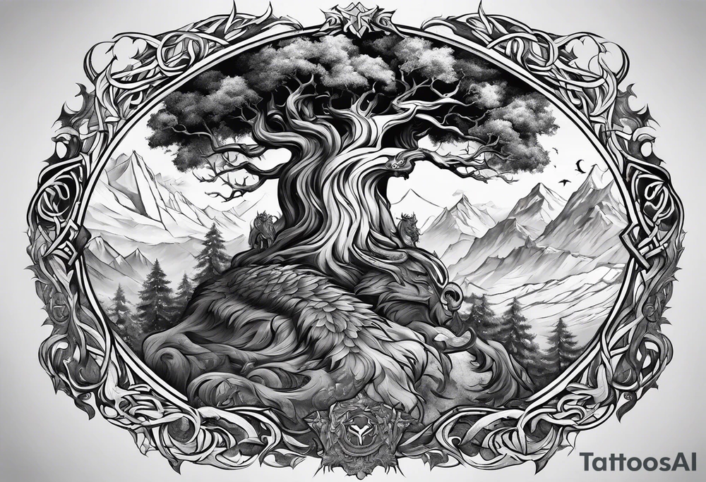 yggdrasil Viking battle scene to go on a back tattoo idea yggdrasil Viking battle scene to go on a back tattoo idea
