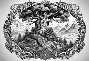 yggdrasil Viking battle scene to go on a back tattoo idea