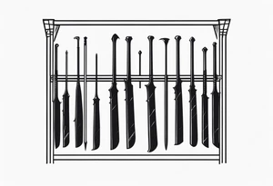 A weapons rack with 4  bats hanging from 4 of the 6 open spaces. tattoo idea
