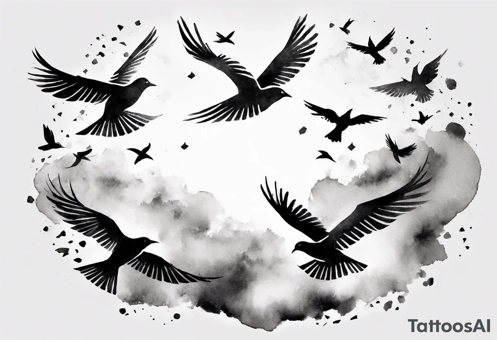 shoulder tattoo with light rays with birds flying free among the clouds, round shape, 3d effect tattoo idea shoulder tattoo with light rays with birds flying free among the clouds, round shape, 3d effect tattoo idea