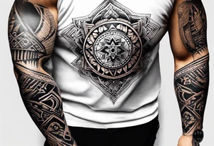 arm sleeve for a man. tribal tattoo style, symmetric, white background tattoo idea