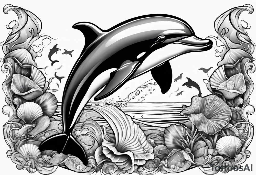 Dolphin and shells tattoo idea