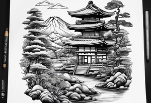 Japanese motives tattoo looking like a scenery tattoo idea