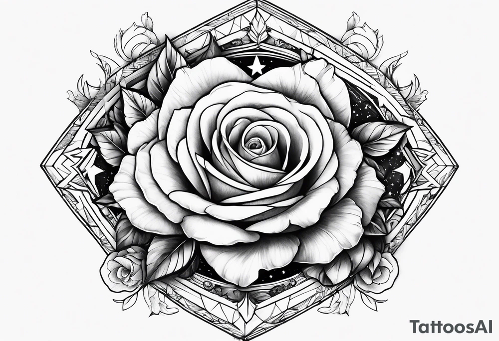 Tesseract with roses and stars around it tattoo idea