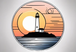lighthouse a bit realist, sunset, circle framed tattoo idea