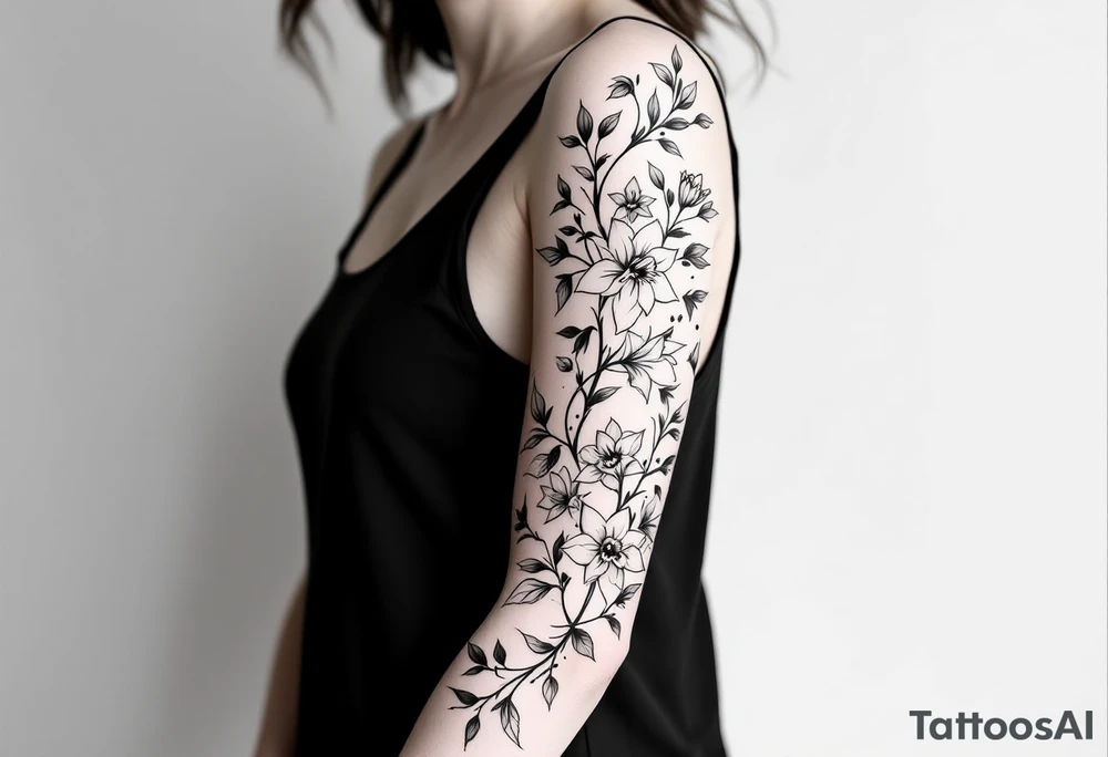 sleeve of holly and daffodils tattoo idea