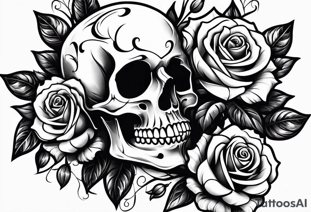 skull and roses tattoo idea