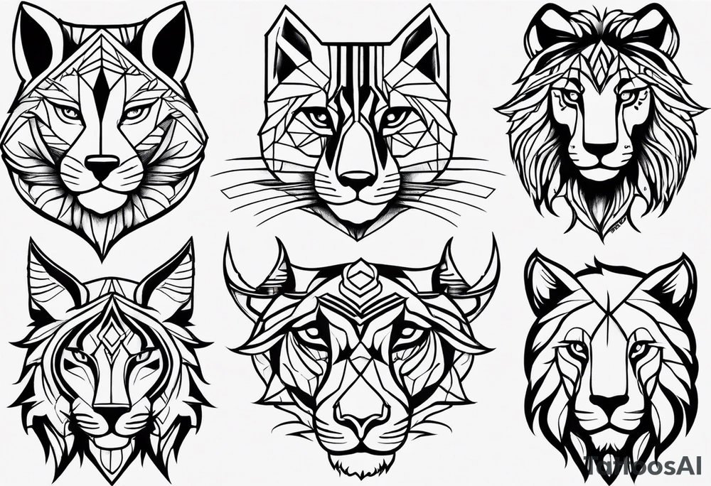 Animal face flash sheet simple line tattoo idea