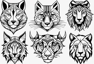 Animal face flash sheet simple line tattoo idea