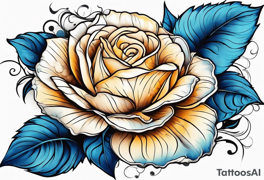 flower rose and blue, sunflower, tattoo idea