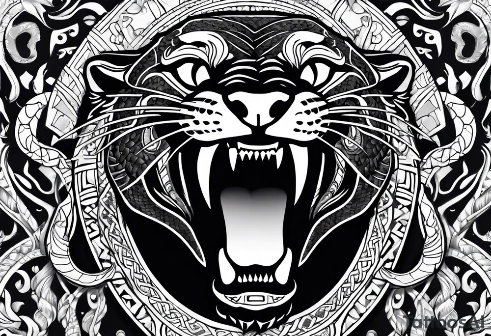 aztec black jaguar with snake tattoo idea