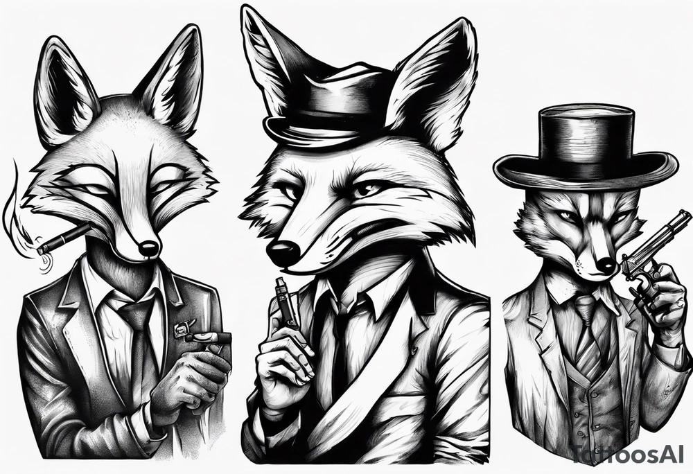 a fox moking a ciggarte and holding a gun tattoo idea
