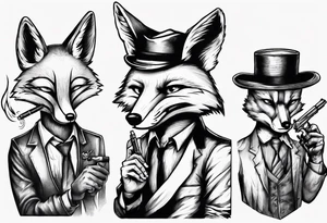 a fox moking a ciggarte and holding a gun tattoo idea