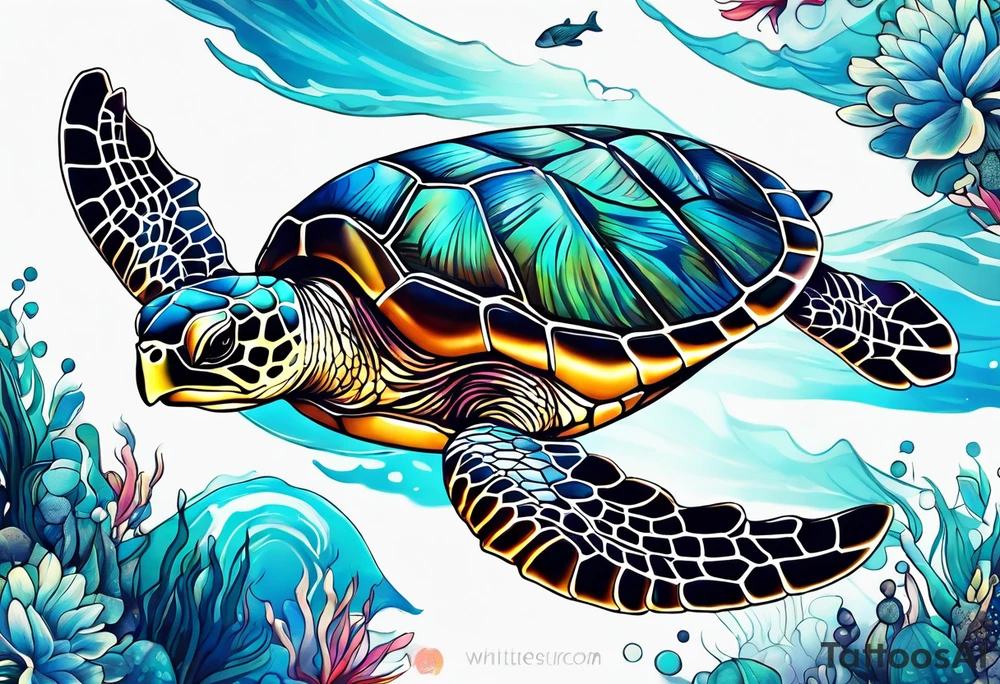large sea turtle tattoo idea