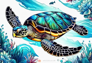 large sea turtle tattoo idea