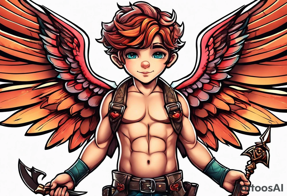 cupido  fly boy with wings and a bow, tattoo idea
