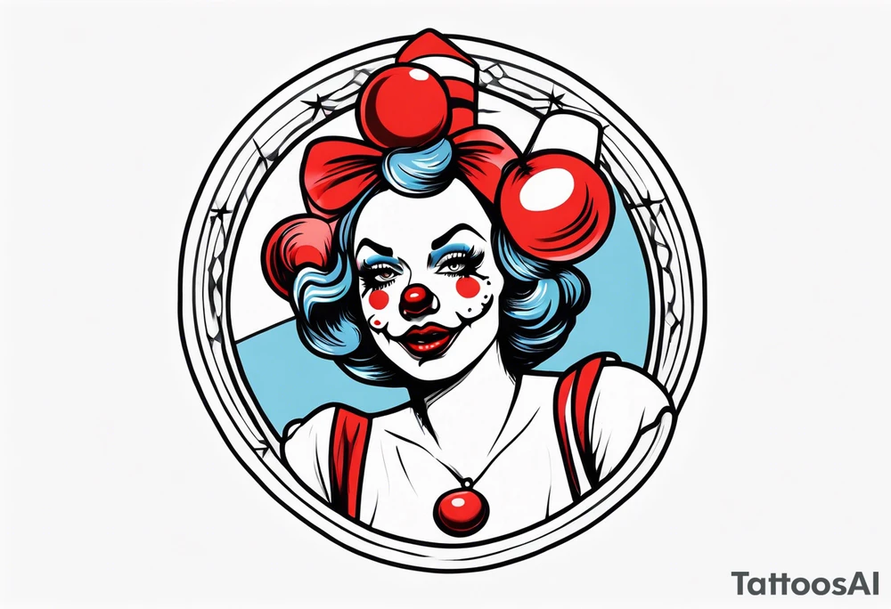 murderous female pin up clown tattoo idea