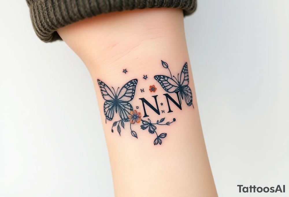 butterflies and flowers 
Letters L,M,N,O,P among the foliage tattoo idea