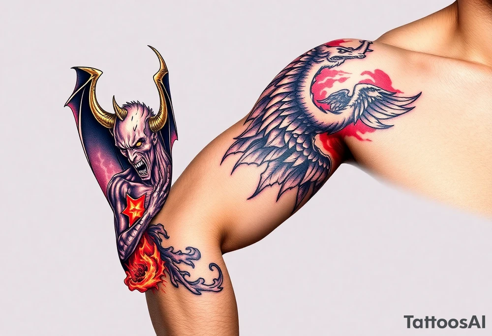 Devil, angel, hell, heaven tattoo idea