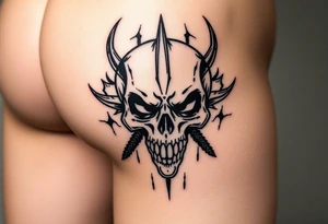Skull back Peace 
For men black outline tattoo idea