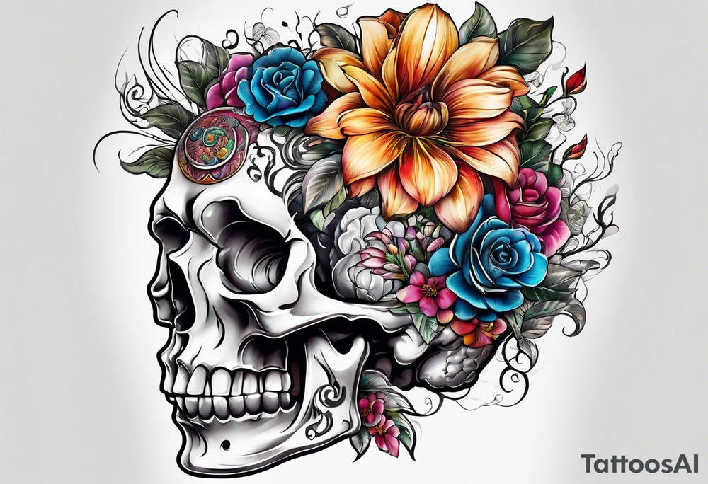 Brain and flower tattoo idea