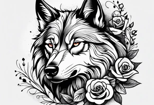 Combining the image of a wolf with roses or other floral elements, blending themes of nature and beauty with the wildness of the wolf. tattoo idea
