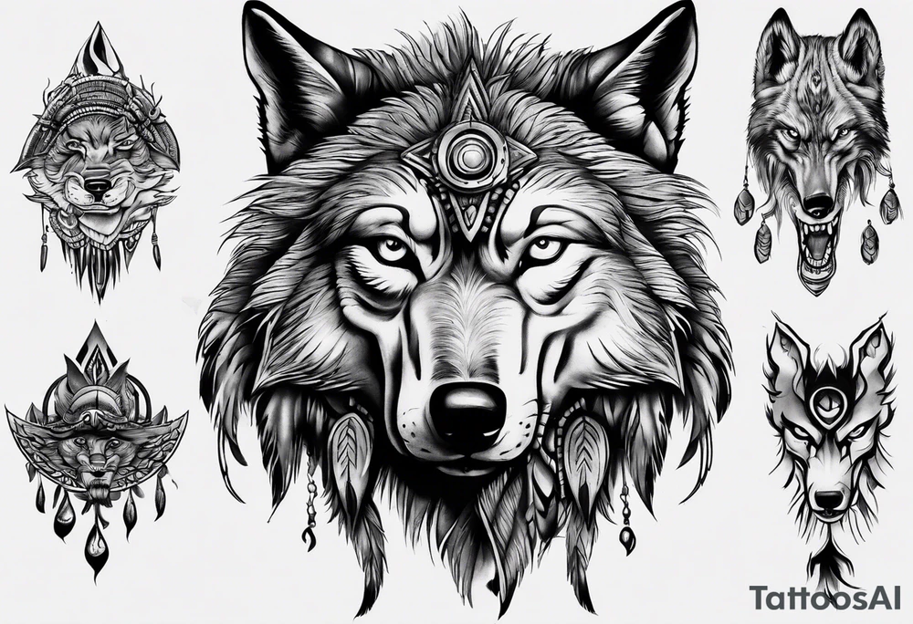 Indian Theme evil wolf photorealism tattoo idea