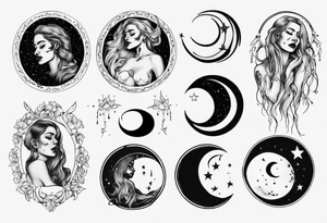 crescent moon with crying woman tattoo idea