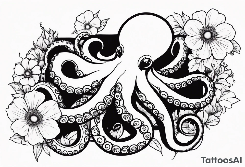 octopus holding flowers tattoo idea