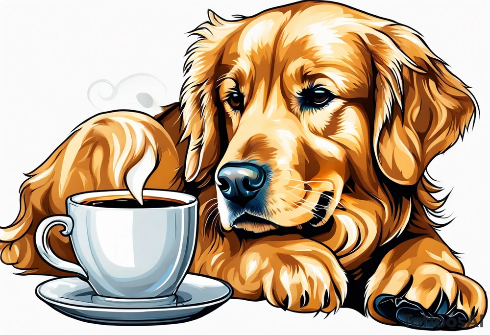 golden retriever sipping coffee tattoo idea
