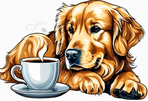 golden retriever sipping coffee tattoo idea