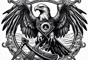 Eagle holding a skull in claws, and scythe in the shape of anchor tattoo idea