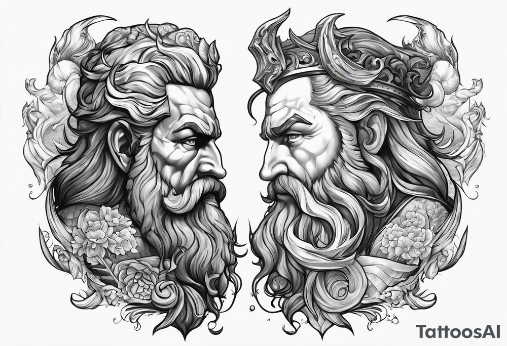 Poseidon and hades back to back tattoo idea