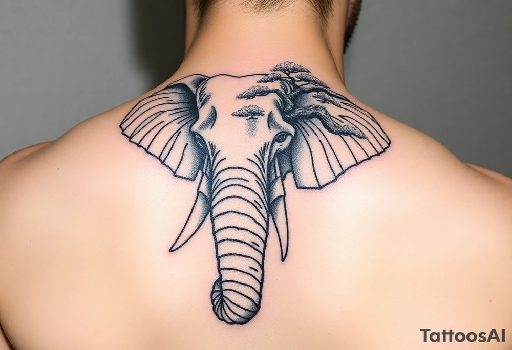 Head of an elephant with bonsai tree incorporated into it Japanese style tattoo idea