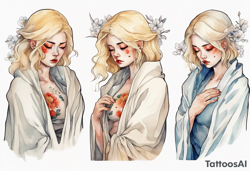 a sad blonde woman with a white cloak tattoo idea