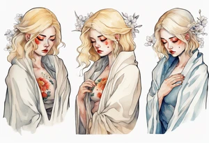 a sad blonde woman with a white cloak tattoo idea