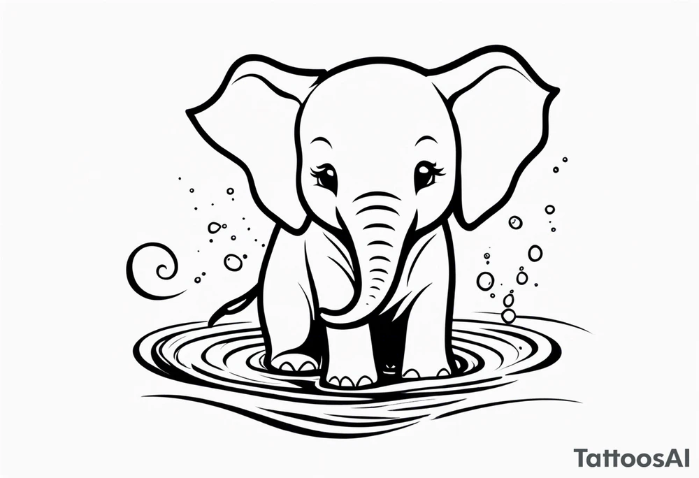 cute Elephant playing with water tattoo idea