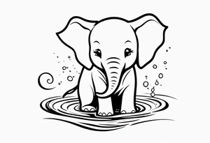 cute Elephant playing with water tattoo idea
