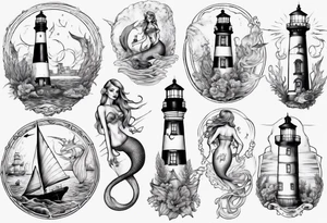 Mermaid looking at lighthouse tattoo idea