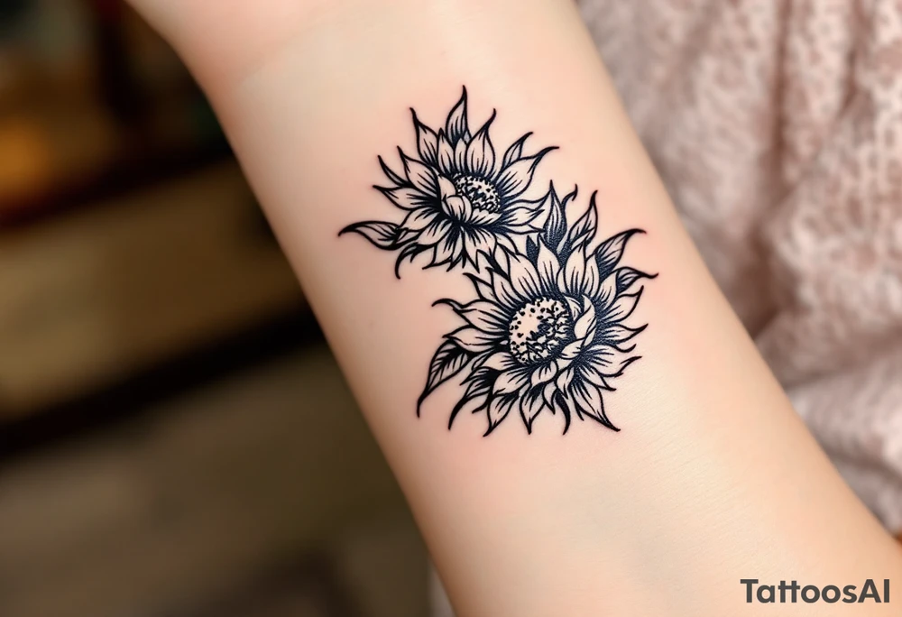 Word "phuong" written with sunflower tattoo idea