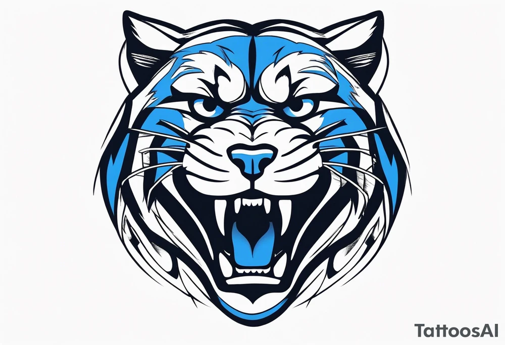 blue wildcat in football attire  morphing into jfootball game night half of the face is a black male school student tattoo idea