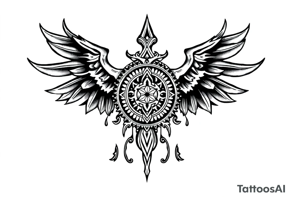 mytical shaman style ornametn with ancient rhyme tattoo idea