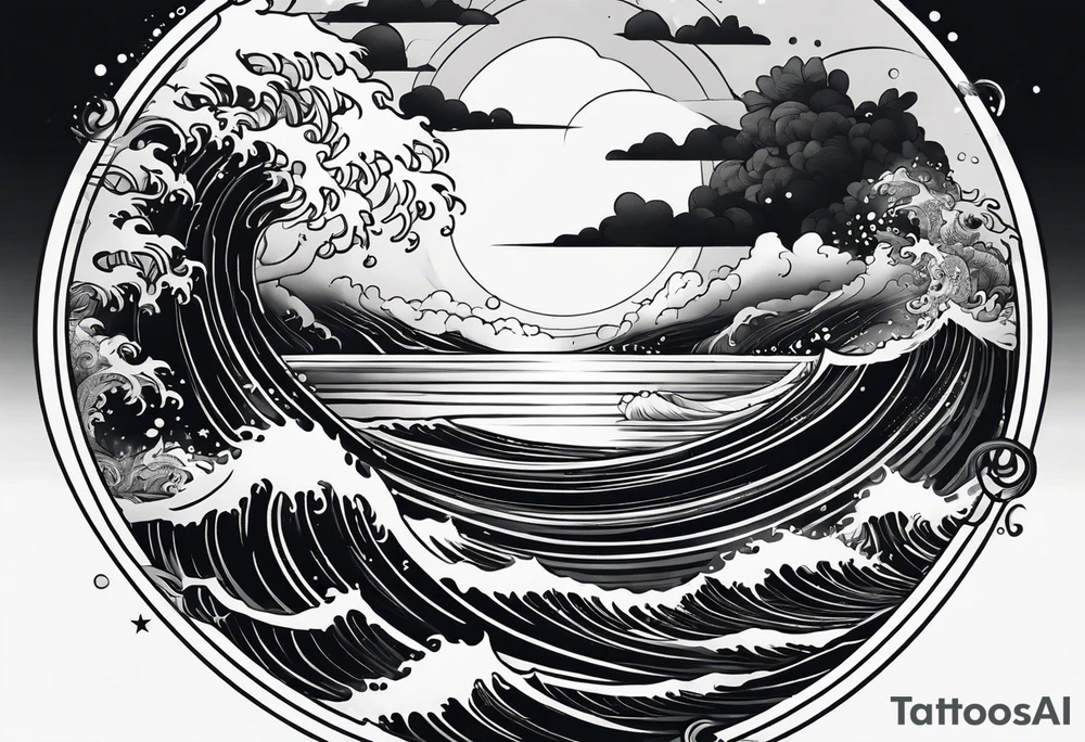 I want a tattoo of the ocean in circle which is choatic and simpler tattoo idea
