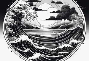 I want a tattoo of the ocean in circle which is choatic and simpler tattoo idea